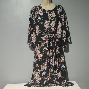 Spirit Of Grace Wrap Tied Floral Black and Pink Women's Dress